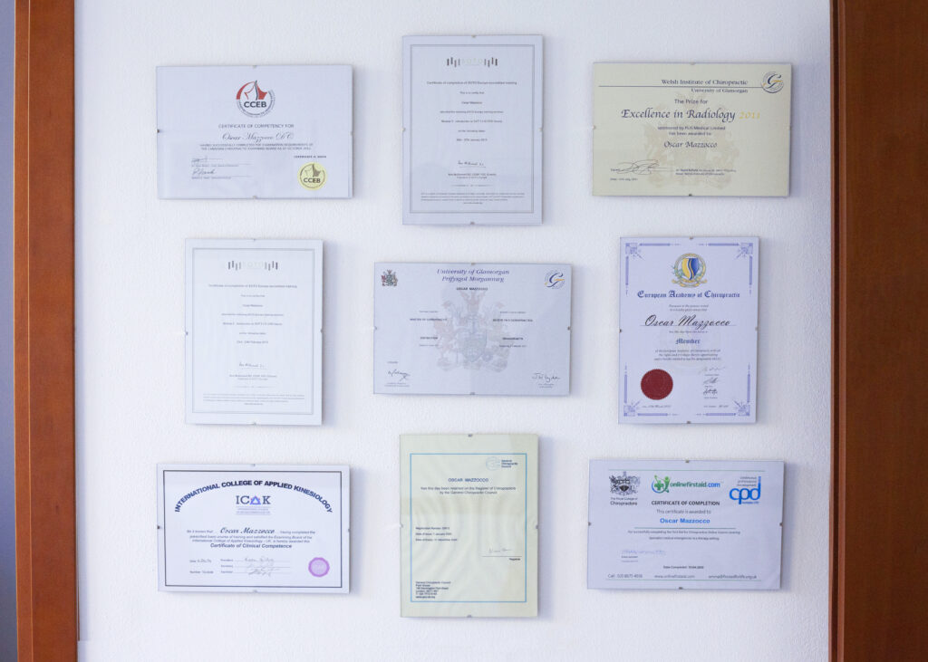 certificati dei corsi di aggiornamento dello studio chiropratico a verona del dottor mazzocco orscar